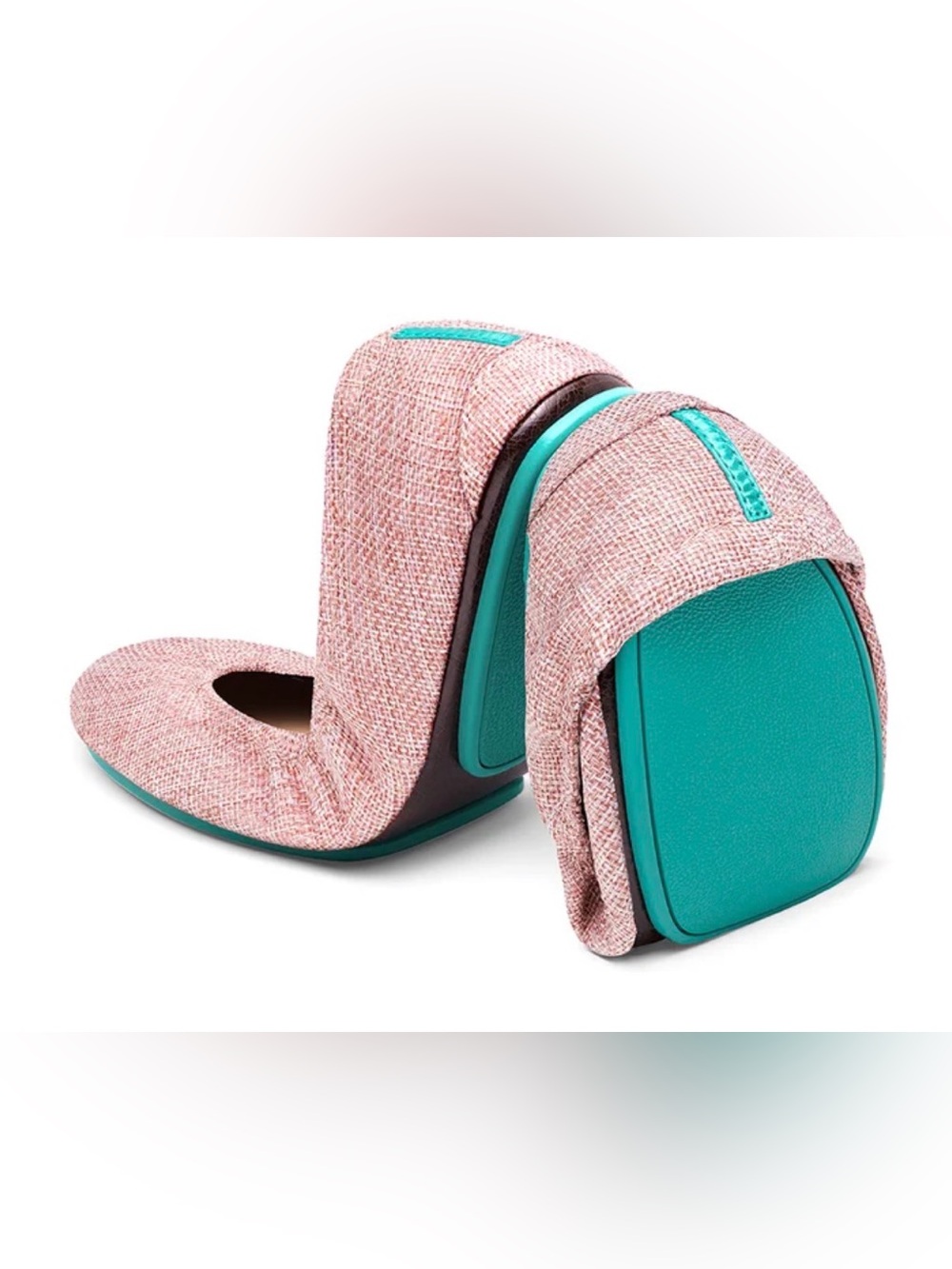 Tieks Palms Springs Pink Flats 9 Textured Ballet Shoes with Green Stripe